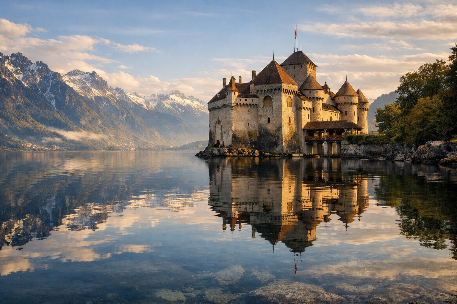 Château au bord du lac